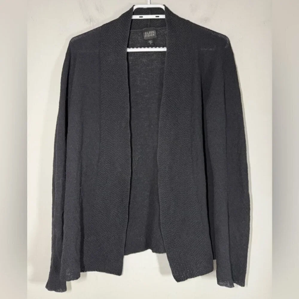 Eileen Fisher Black Open Front Italian Yarn Wool Cardigan size M